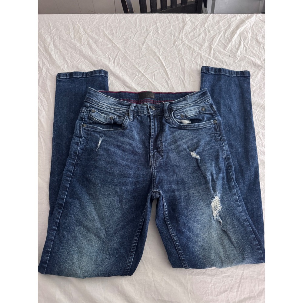 Steve's Jeans Mens 30x32 Distressed Slim Fit Dark Wash Denim Red Stitching